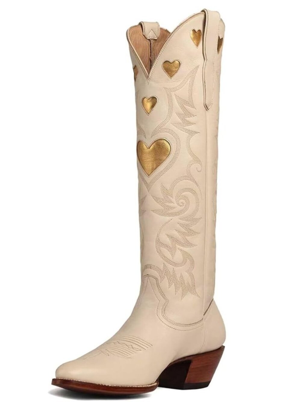 Embroidery Cowboy Boot Women Heart Pattern Knee High Cowgirl Boot
